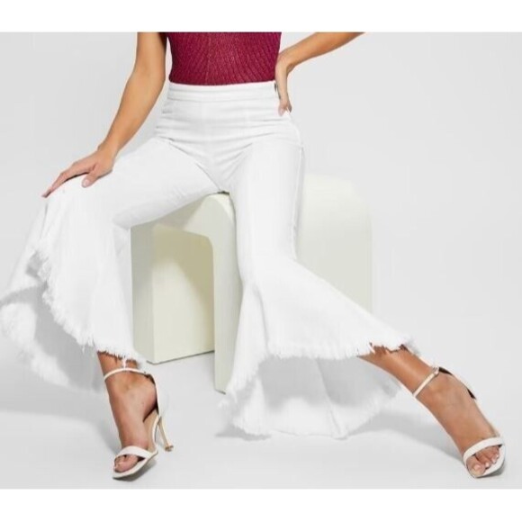 Jealous Tomato Denim - Jealous Tomato Flared Stretchy Jeans White Denim High Rise Bell Bottom Size L